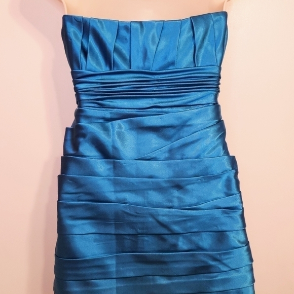 JS Collections Strapless Pleated Cocktail Dress Teal 10 - Picture 8 of 13
